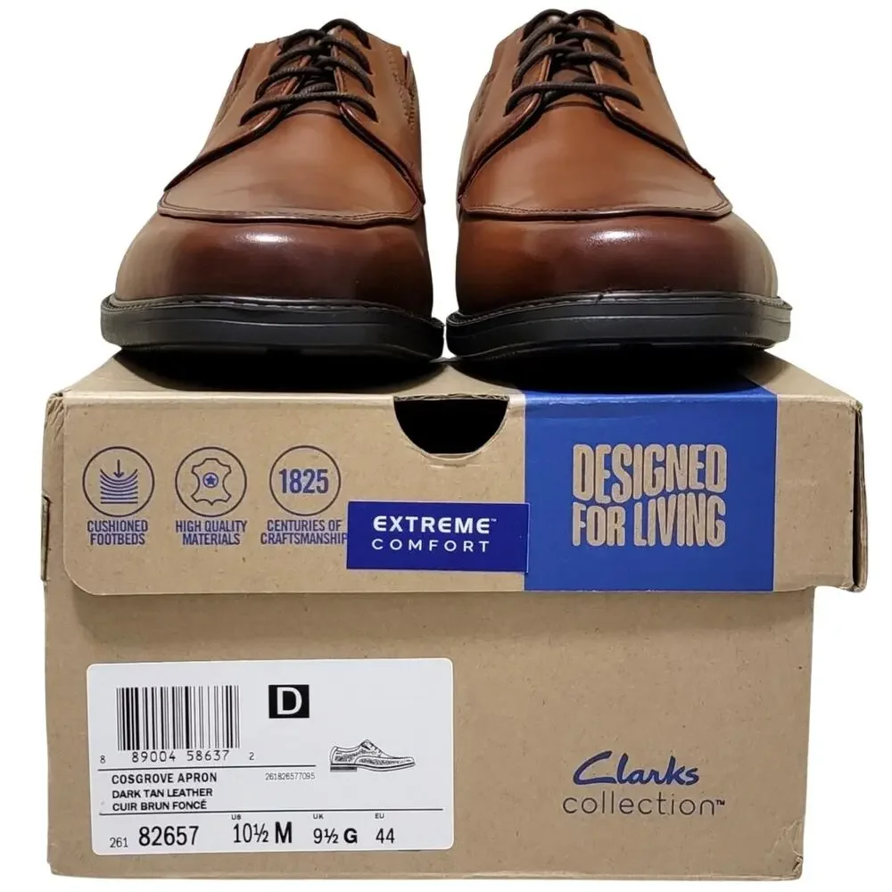 Clarks Men Cosgrove Apron Toe Derby Oxfords Size US 10.5M Dark Tan Leather